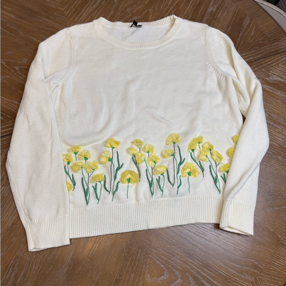 Talbots 3D Floral Embroidered Cream Sweater